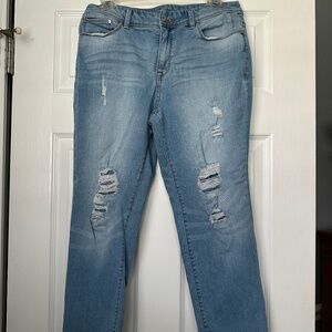 Chico's petite jeans with distressing.  Super cute and comfy!